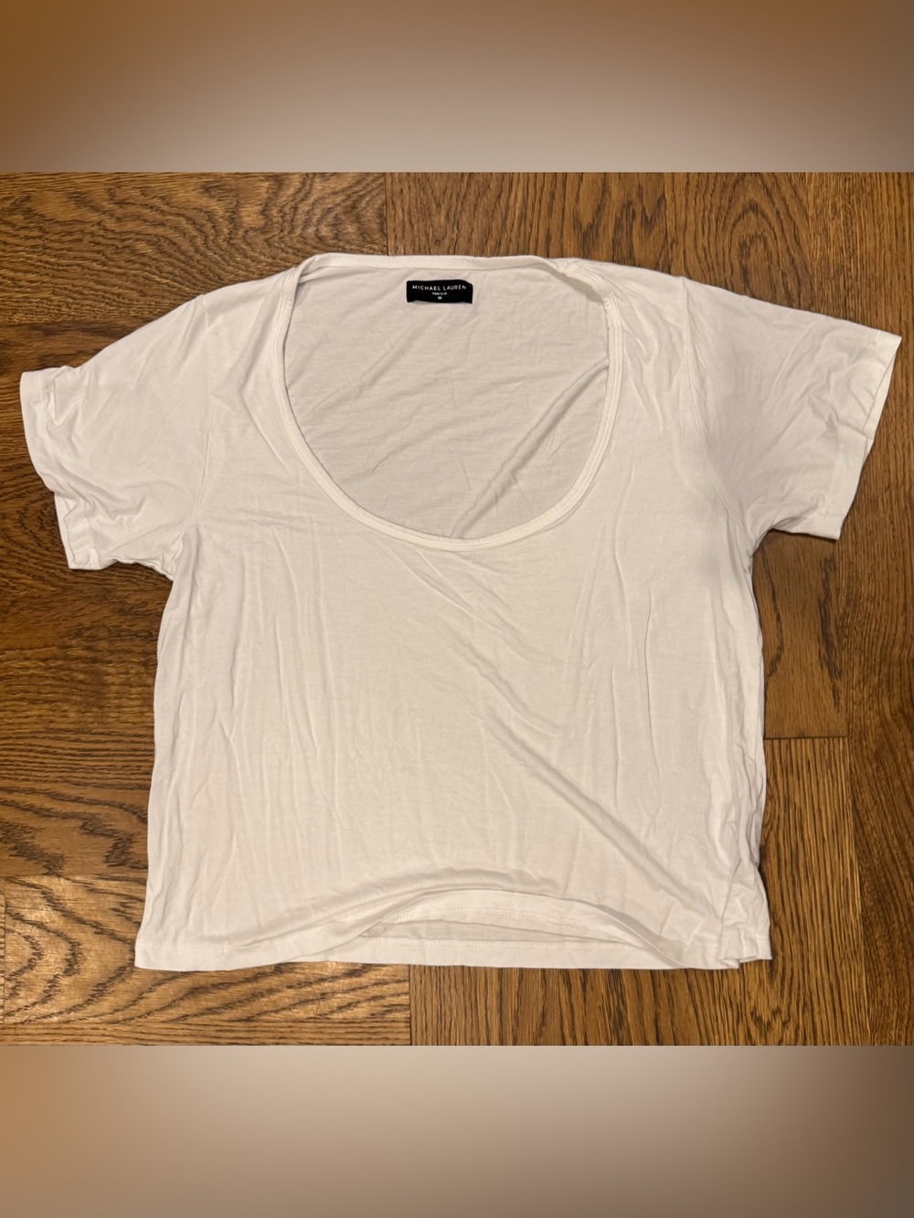 Michael Lauren White Scoop Neck Short Sleeve Tee Cropped Size Small NWOT